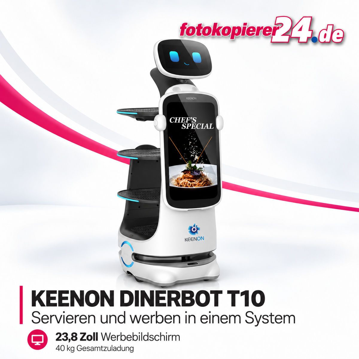 KEENON DINERBOT T10 Serviceroboter mit 23,8-Zoll-Werbebildschirm