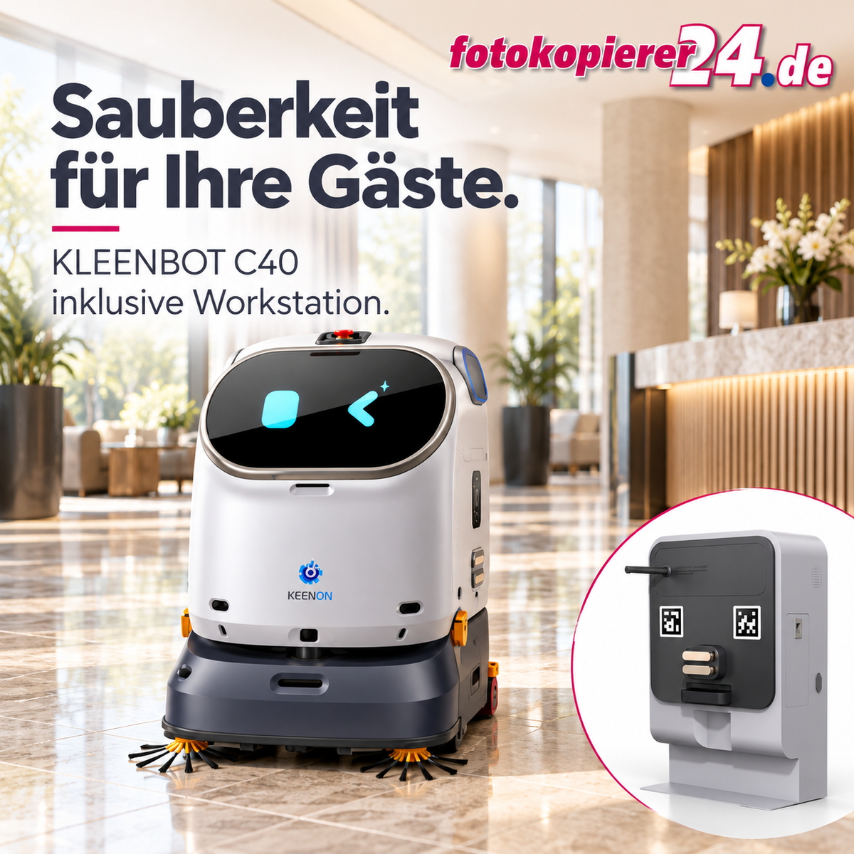 KEENON KLEENBOT C40 inkl. Workstation – Reinigungsroboter mit automatischer Wasserver- und -entsorgung