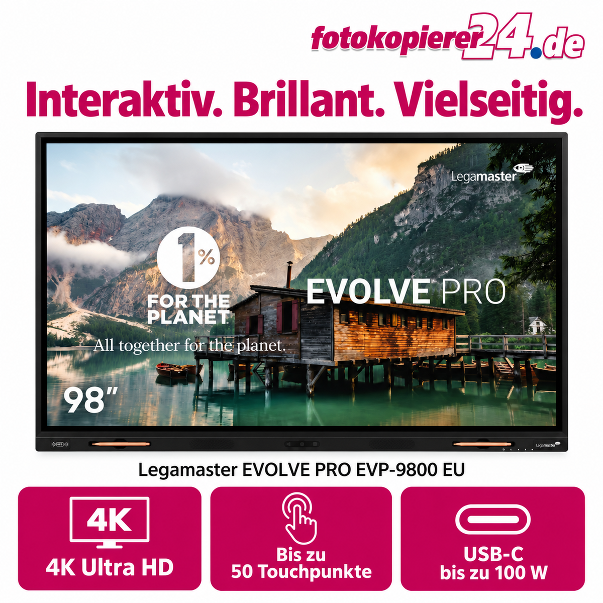 Legamaster EVOLVE PRO EVP-9800 EU Touchdisplay – 98 Zoll, 4K UHD